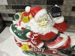Vintage 1970 Empire Tabletop Santa Sleigh 2 Reindeer Blow Mold Christmas Read