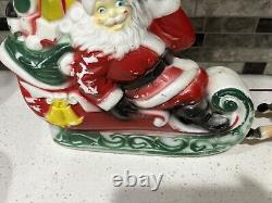 Vintage 1970 Empire Tabletop Santa Sleigh 2 Reindeer Blow Mold Christmas Read
