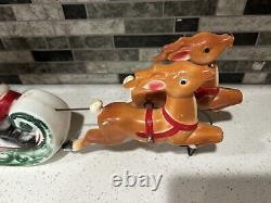 Vintage 1970 Empire Tabletop Santa Sleigh 2 Reindeer Blow Mold Christmas Read