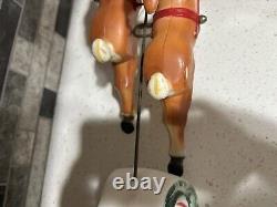 Vintage 1970 Empire Tabletop Santa Sleigh 2 Reindeer Blow Mold Christmas Read
