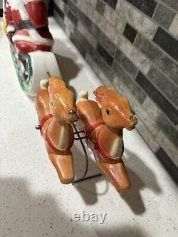 Vintage 1970 Empire Tabletop Santa Sleigh 2 Reindeer Blow Mold Christmas Read