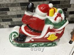 Vintage 1970 Empire Tabletop Santa Sleigh 2 Reindeer Blow Mold Christmas Read