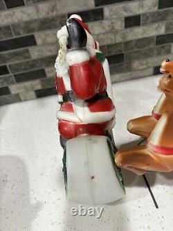 Vintage 1970 Empire Tabletop Santa Sleigh 2 Reindeer Blow Mold Christmas Read