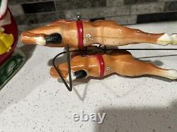 Vintage 1970 Empire Tabletop Santa Sleigh 2 Reindeer Blow Mold Christmas Read