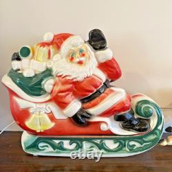Vintage 1970 Lighted Empire Blow Mold Santa Sleigh 2 Reindeer New Cord Works