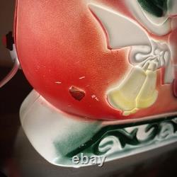 Vintage 1970 Lighted Empire Blow Mold Santa Sleigh 2 Reindeer New Cord Works