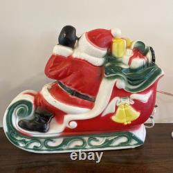 Vintage 1970 Lighted Empire Blow Mold Santa Sleigh 2 Reindeer New Cord Works