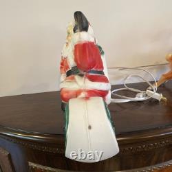 Vintage 1970 Lighted Empire Blow Mold Santa Sleigh 2 Reindeer New Cord Works