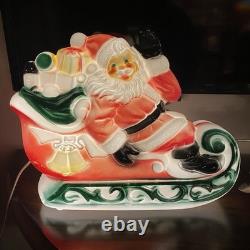 Vintage 1970 Lighted Empire Blow Mold Santa Sleigh 2 Reindeer New Cord Works