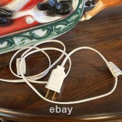 Vintage 1970 Lighted Empire Blow Mold Santa Sleigh 2 Reindeer New Cord Works