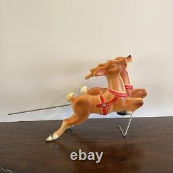 Vintage 1970 Lighted Empire Blow Mold Santa Sleigh 2 Reindeer New Cord Works