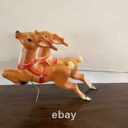 Vintage 1970 Lighted Empire Blow Mold Santa Sleigh 2 Reindeer New Cord Works