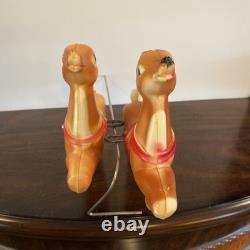Vintage 1970 Lighted Empire Blow Mold Santa Sleigh 2 Reindeer New Cord Works