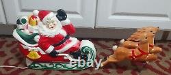 Vintage 1970 Lighted Empire Blow Mold Santa withSleigh & 2 Reindeer APPRX 24 Long