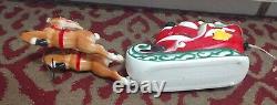 Vintage 1970 Lighted Empire Blow Mold Santa withSleigh & 2 Reindeer APPRX 24 Long