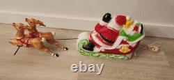 Vintage 1970 Lighted Empire Blow Mold Santa with Sleigh and 2 Reindeer 24 Long