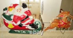 Vintage 1970 Made USA CHRISTMAS Empire Santa Reindeer Sleigh Table Top Blow Mold