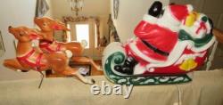 Vintage 1970 Made USA CHRISTMAS Empire Santa Reindeer Sleigh Table Top Blow Mold