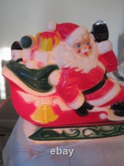 Vintage 1970 Made USA CHRISTMAS Empire Santa Reindeer Sleigh Table Top Blow Mold