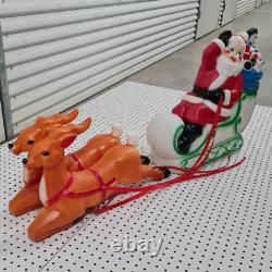 Vintage 1970's Christmas Santa Sleigh & Reindeer Blow Mold Light Decoration