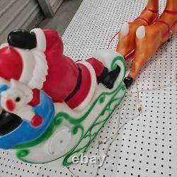 Vintage 1970's Christmas Santa Sleigh & Reindeer Blow Mold Light Decoration