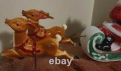 Vintage 1970's Empire Lighted Santa Sleigh and Reindeer Blow Mold
