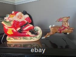Vintage 1970's Empire Mini Blow Mold Christmas Santa Sleigh Reindeers Lights Up