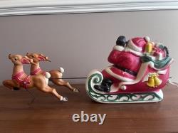 Vintage 1970's Empire Mini Blow Mold Christmas Santa Sleigh Reindeers Lights Up