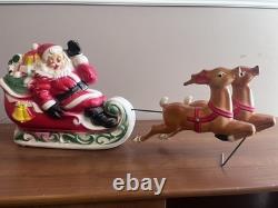 Vintage 1970's Empire Mini Blow Mold Christmas Santa Sleigh Reindeers Lights Up