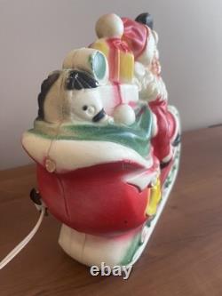 Vintage 1970's Empire Mini Blow Mold Christmas Santa Sleigh Reindeers Lights Up