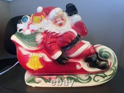 Vintage 1970's Empire Mini Blow Mold Christmas Santa Sleigh Reindeers Lights Up