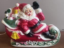 Vintage 1970's Empire Mini Blow Mold Christmas Santa Sleigh Reindeers Lights Up