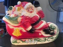 Vintage 1970's Empire Mini Blow Mold Christmas Santa Sleigh Reindeers Lights Up