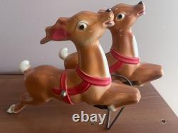 Vintage 1970's Empire Mini Blow Mold Christmas Santa Sleigh Reindeers Lights Up