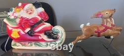 Vintage 1970's Empire Mini Blow Mold Christmas Santa Sleigh Reindeers Lights Up