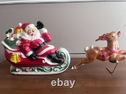 Vintage 1970's Empire Mini Blow Mold Christmas Santa Sleigh Reindeers Lights Up