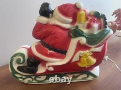 Vintage 1970's Empire Mini Blow Mold Christmas Santa Sleigh Reindeers Lights Up