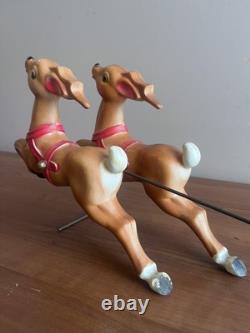 Vintage 1970's Empire Mini Blow Mold Christmas Santa Sleigh Reindeers Lights Up