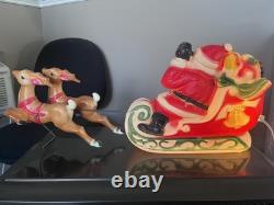 Vintage 1970's Empire Mini Blow Mold Christmas Santa Sleigh Reindeers Lights Up