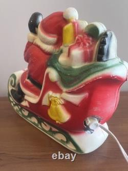 Vintage 1970's Empire Mini Blow Mold Christmas Santa Sleigh Reindeers Lights Up