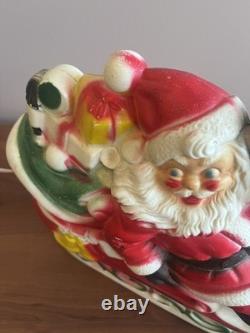 Vintage 1970's Empire Mini Blow Mold Christmas Santa Sleigh Reindeers Lights Up