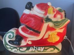 Vintage 1970's Empire Mini Blow Mold Christmas Santa Sleigh Reindeers Lights Up