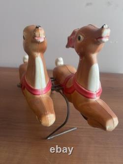 Vintage 1970's Empire Mini Blow Mold Christmas Santa Sleigh Reindeers Lights Up