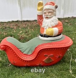 Vintage 1970's Large Poloron Santa Claus, Sleigh No Rails Christmas Blow Mold