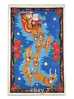 Vintage 1970s Paint-by-Numbers Felt Santa Sleigh & Reindeer Christmas 51x32