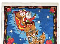 Vintage 1970s Paint-by-Numbers Felt Santa Sleigh & Reindeer Christmas 51x32