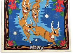 Vintage 1970s Paint-by-Numbers Felt Santa Sleigh & Reindeer Christmas 51x32
