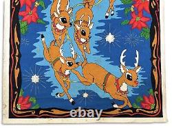 Vintage 1970s Paint-by-Numbers Felt Santa Sleigh & Reindeer Christmas 51x32