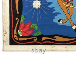 Vintage 1970s Paint-by-Numbers Felt Santa Sleigh & Reindeer Christmas 51x32