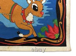 Vintage 1970s Paint-by-Numbers Felt Santa Sleigh & Reindeer Christmas 51x32